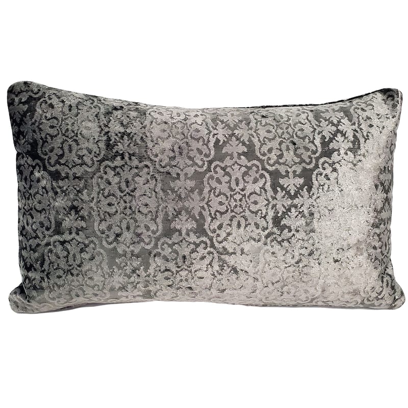 Artemis Taupe Velvet Throw Pillow - 12" x 20" - Pewter Gray - Feather Down