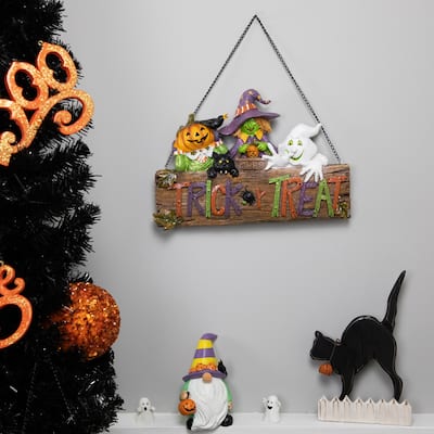 13.5" Trick or Treat Halloween Pumpkin, Ghost, Witch Wall Decoration