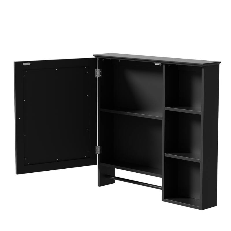 Ceramic Sink Bathroom Vanity & Mirror Cabinet Set of 2, 30" Bathroom Vanity Storage Cabinet with Adjustable Shelves, Black