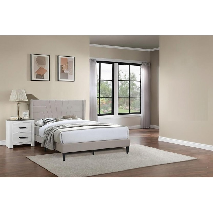 Modern Contemporary Style 3pc Bed 2x Nightstand Set Upholstered Bed Light Brown Finish Bedroom Furniture