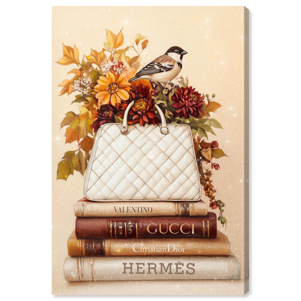Little Bird Fall Flowers Glam Canvas by Art Remedy, Gallery Wrapped