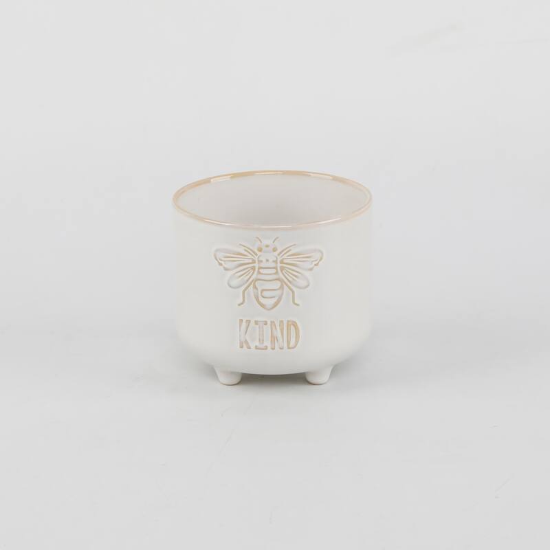 6" & 4.75" BE KIND Footed Ceramic Planter Set of 2
