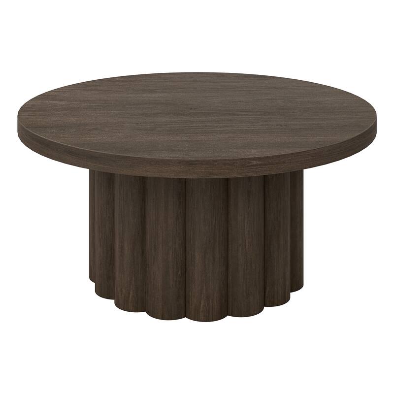 Olie 32" Wide Round Fluted Coffee Table - 32" Wide - Brown Oak