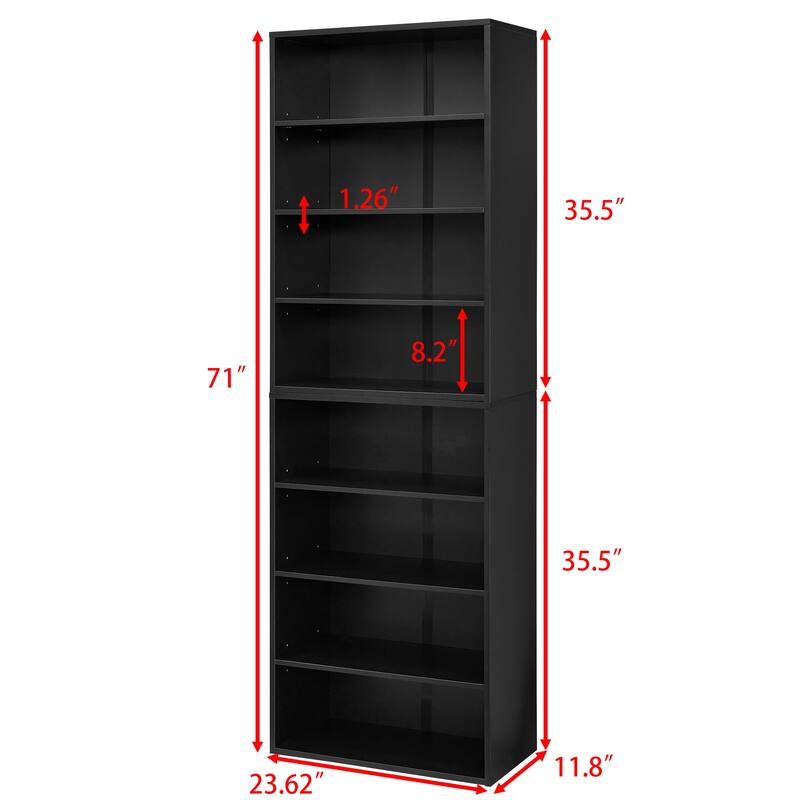 Anmytek Black Bookcase,Storage Cabinet,Adjustable shelf 8-layer storage Vertical Storage