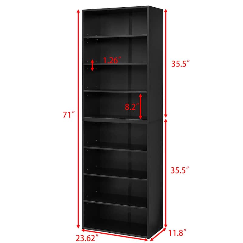 Modular 8-Tier Storage Cabinet –Convertible Bookcase with Adjustable Shelves, Dual-Layer Design Separates into Two 4-Layer Units