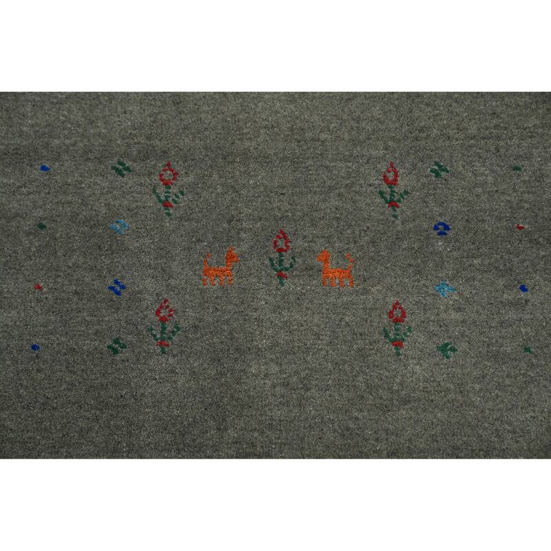 Hand Knotted Oriental 100% Wool Carpet Tribal Tribal Greys & Charcoal Gabbeh Area Rug - 12' 1'' X 9' 1''