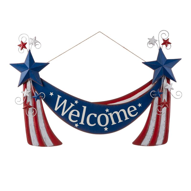 Glitzhome Metal Americana Stars Stripes Yard Stake Wall Sign with Welcome Flag