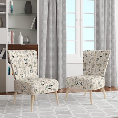 Designart "Botanical Sketched" Upholstered Floral Accent Chair Bohemian & Eclectic Side Chair - Multiple Color & Pattern