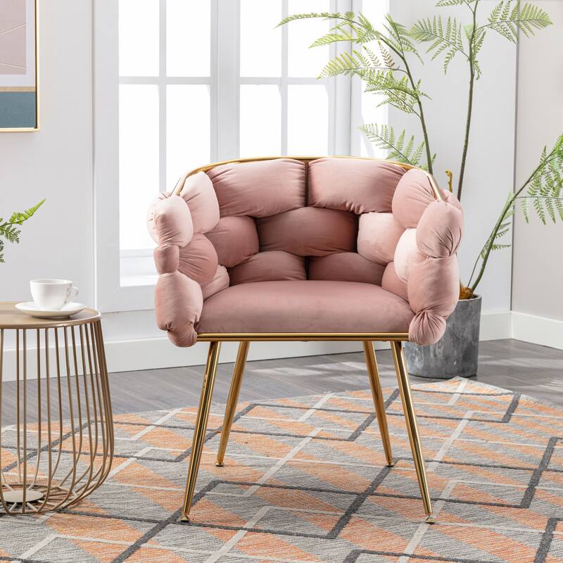 Pink Modern 28.7" Velvet Upholstered Accent Chairs with Gold - Plated Metal Legs (Set of 2)