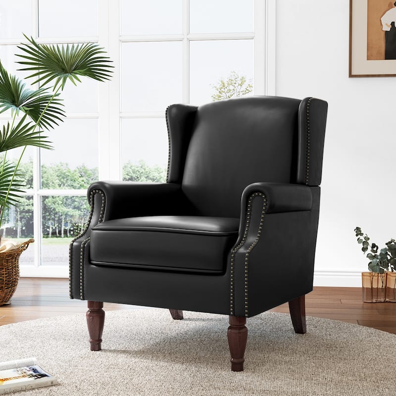 Modern Vegan Leather Wing Back Accent Chair