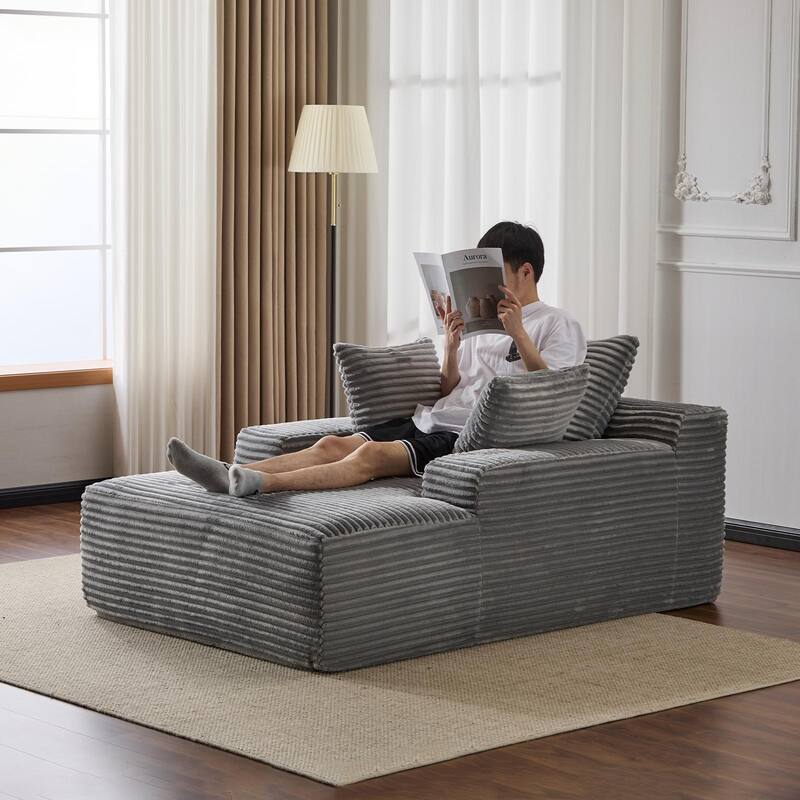 Oversized Chaise Lounge Corduroy Upholstered Sleeper Sofa Chair Cozy Cloud Couch Daybed with 3 Pillows