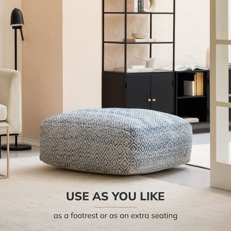 Jani Willamette 34-inch Beige Square Oversized Pouf Ottoman - Stylish Footrest for Living Room, Bedroom