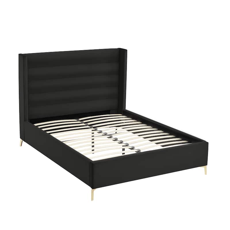 HomeRoots Green Velvet Upholstered Full Bed Frame