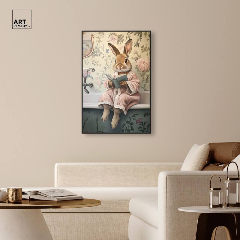 Bunny Bibliophile Bathing Canvas by Art Remedy