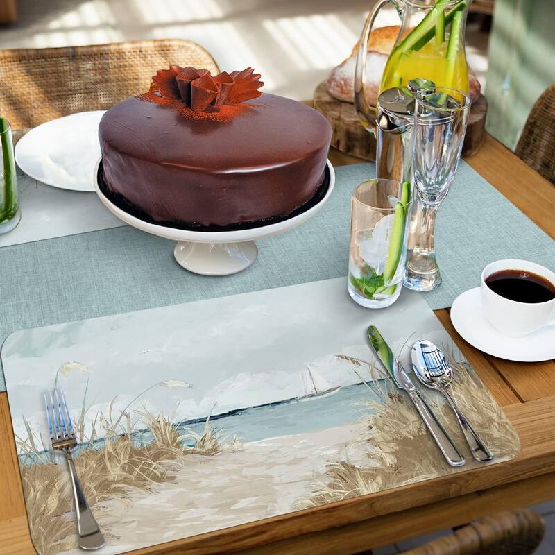 Wipe-Clean Reversible Decofoam Placemats, Coastal Scenery, Set of 4, Made in The USA