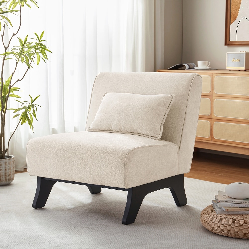 Huimo Modern armless chair with thick cushions and black wooden legs