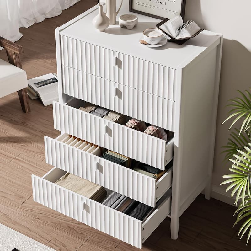 Modern Dresser, Fluted Wood Chest with Deep Drawers for Bedroom, Living Room