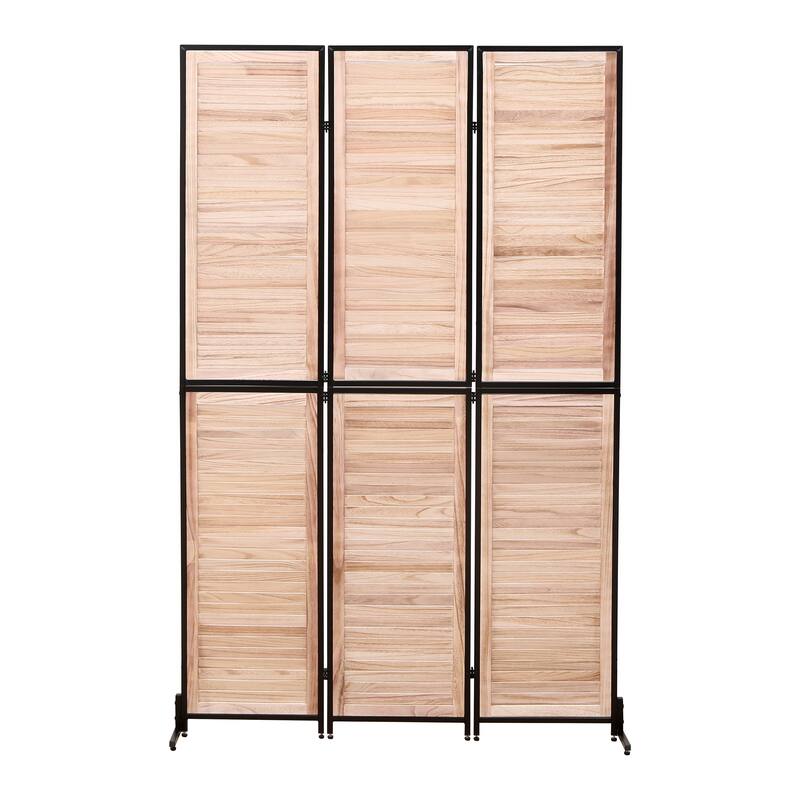 3 Panel Room Dividers and Folding Privacy Screen Natural Wooden Room