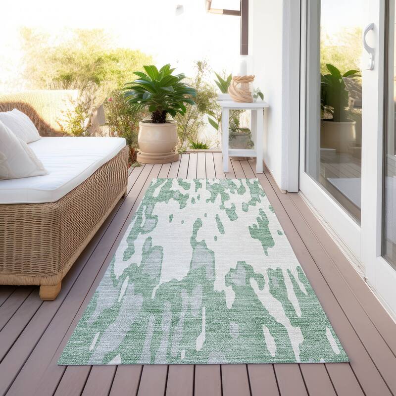 Machine Washable Indoor/ Outdoor Abstract Chantille Rug - Sage - 2'3" x 7'6"