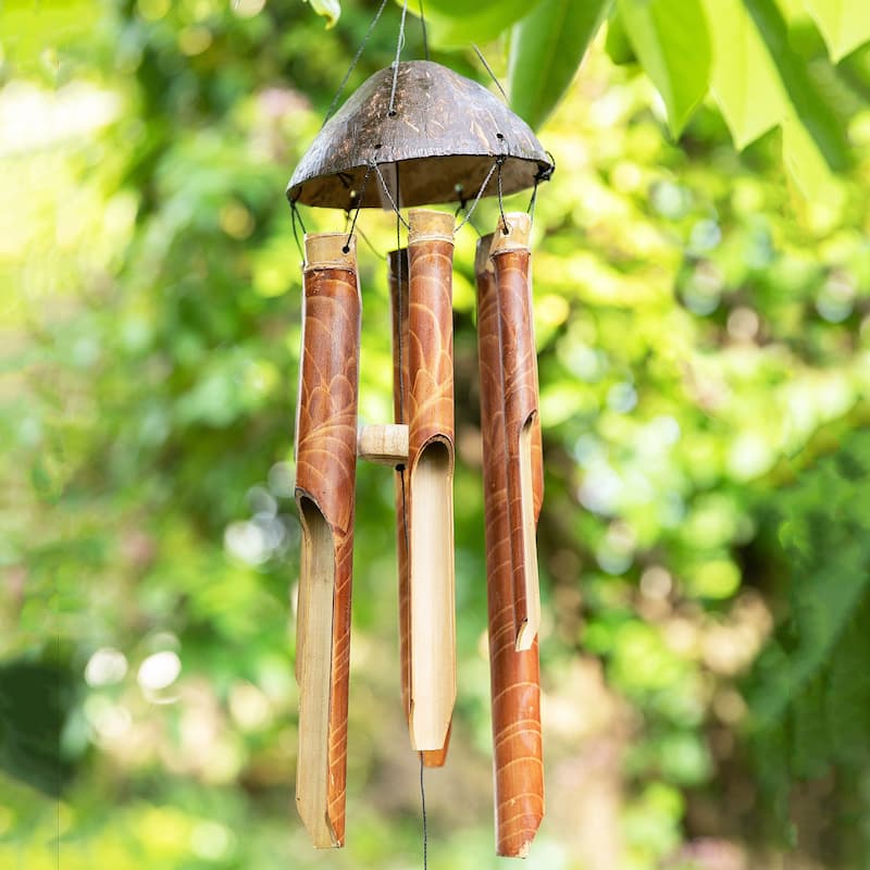 Novica Handmade Island Rhythm Bamboo And Coconut Shell Wind Chime