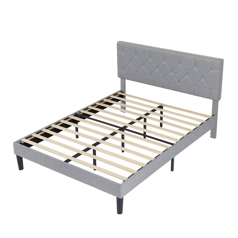 Javlergo Upholstered Beds With Diamond Tufted Headboard, Platform Bed Frame,