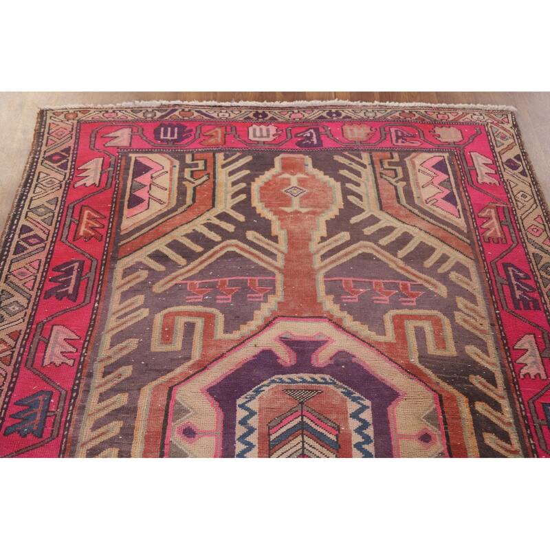Hand Knotted Oriental 100% Wool Carpet Traditional Geometric Purples Meshkin Runner Rug - 10' 4'' X 4' 4''