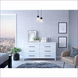 Rectangle A Resser Dressers, Modern 6-Drawer 2-Door White Rectangle Dresser, White ...