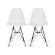 Set of 2 Mid-Century Modern Dining Side Chairs Armless Plastic Shell Seat with Black Metal Wire Eiffel Base, White