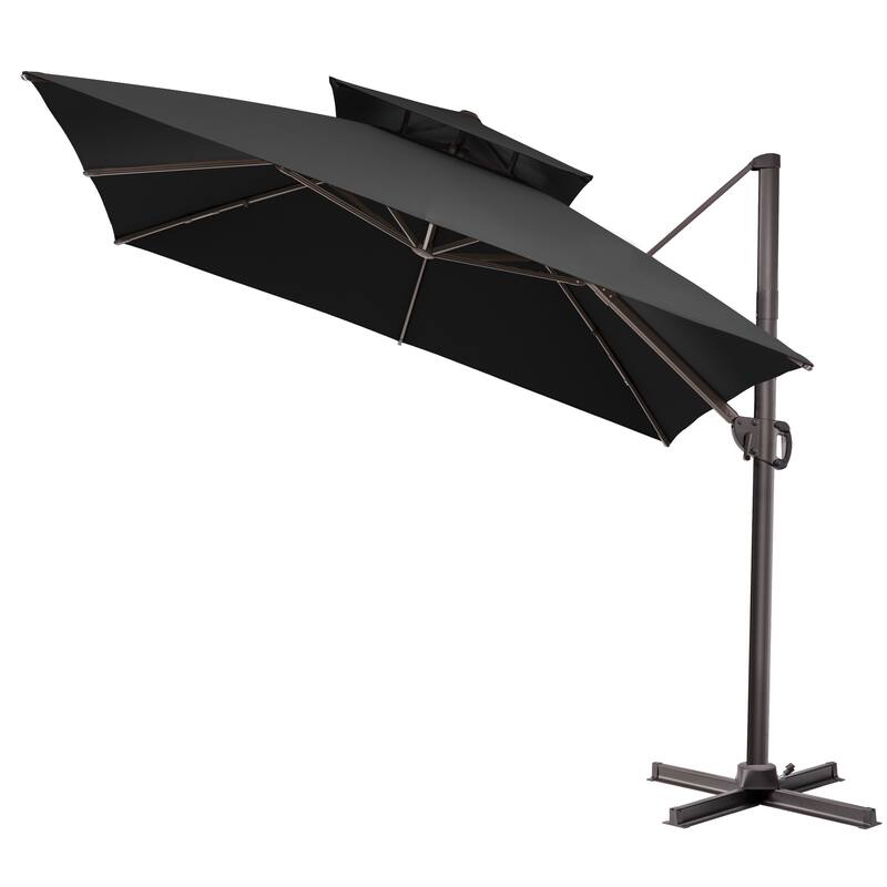 Crestlive Products 11FT Square 360 Degrees Rotation Patio Cantilever Offset Double Top Umbrella - Black