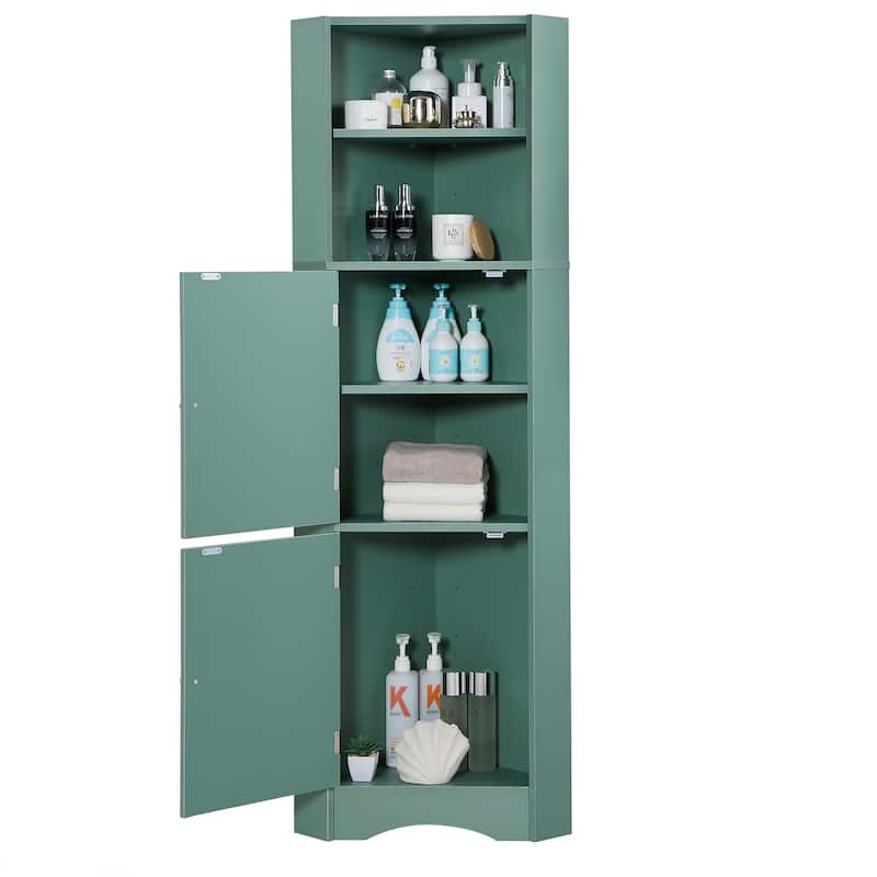 DFStudio - Tall Bathroom Corner Storage Cabinet with Adjustable Shelves, MDF