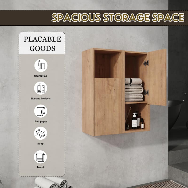 Modern Bathroom Side Cabinet with Soft-Close Door Hinges & Reversible Door, Floating Wall-Mounted Storage Cabinet