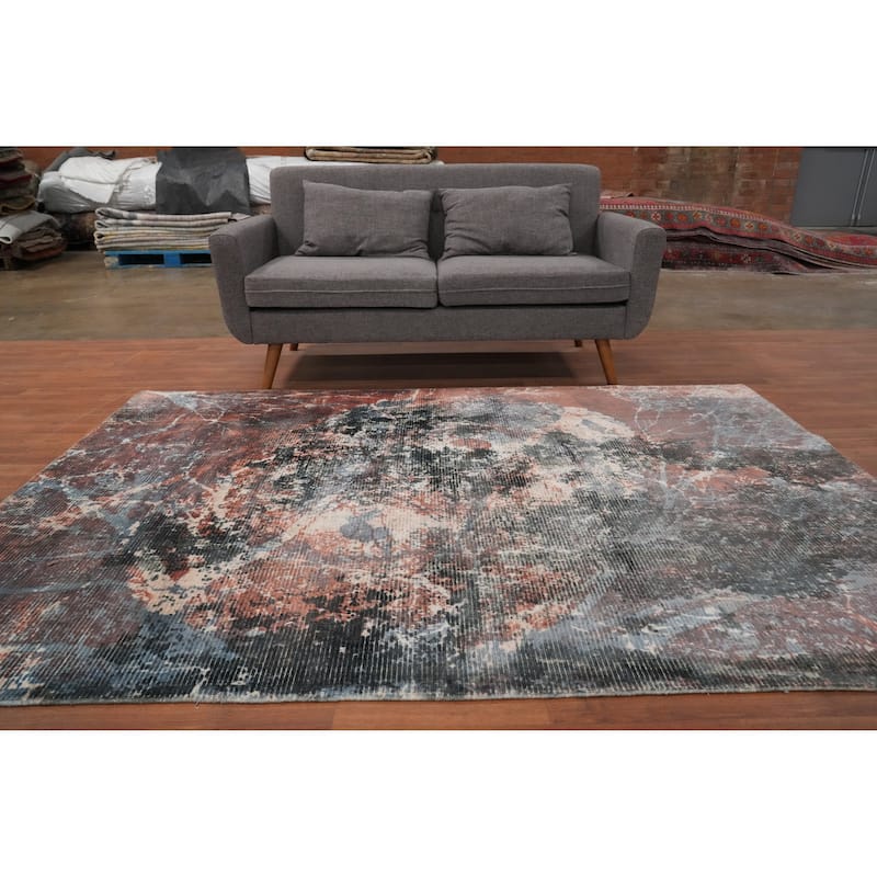 Hand Knotted Oriental Viscose Silk Carpet Modern Abstract Oranges & Rust Abstract Area Rug - 7' 10'' X 5' 6''