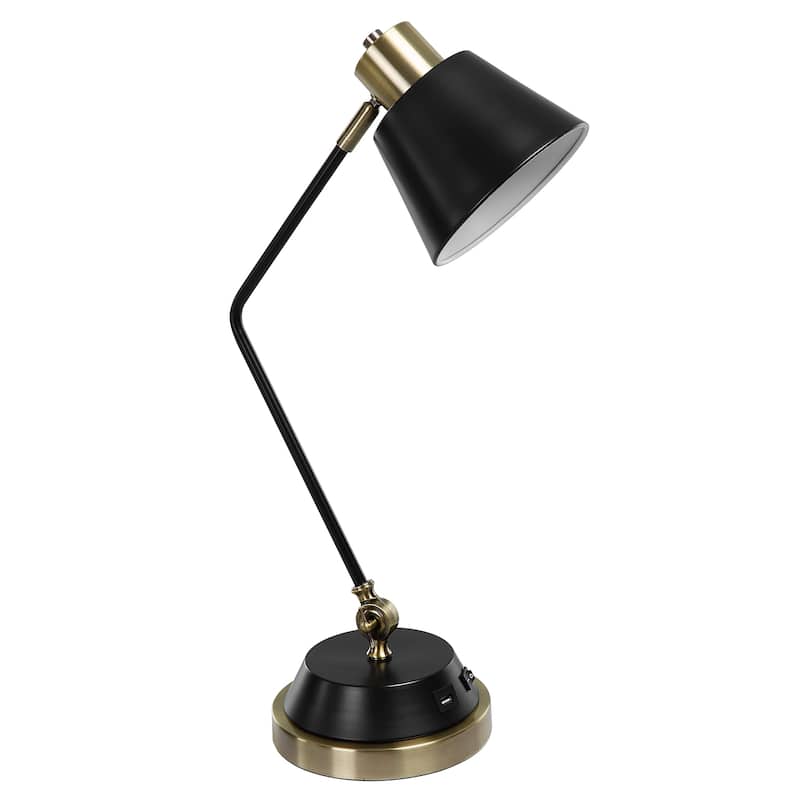 Porch & Den Black and Antique Brass Angled Pivoting Desk Lamp