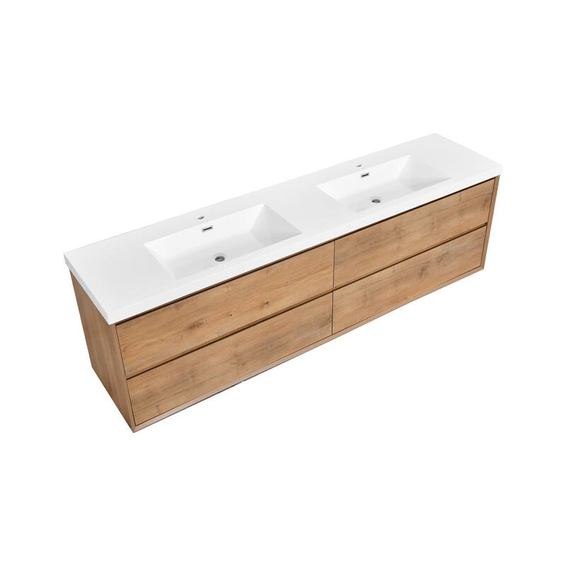NebulaSky 84 in Wall Mounted Double Sink Bathroom Vanity with Top Combo Cabinet Vanity Set Invisible Handles
