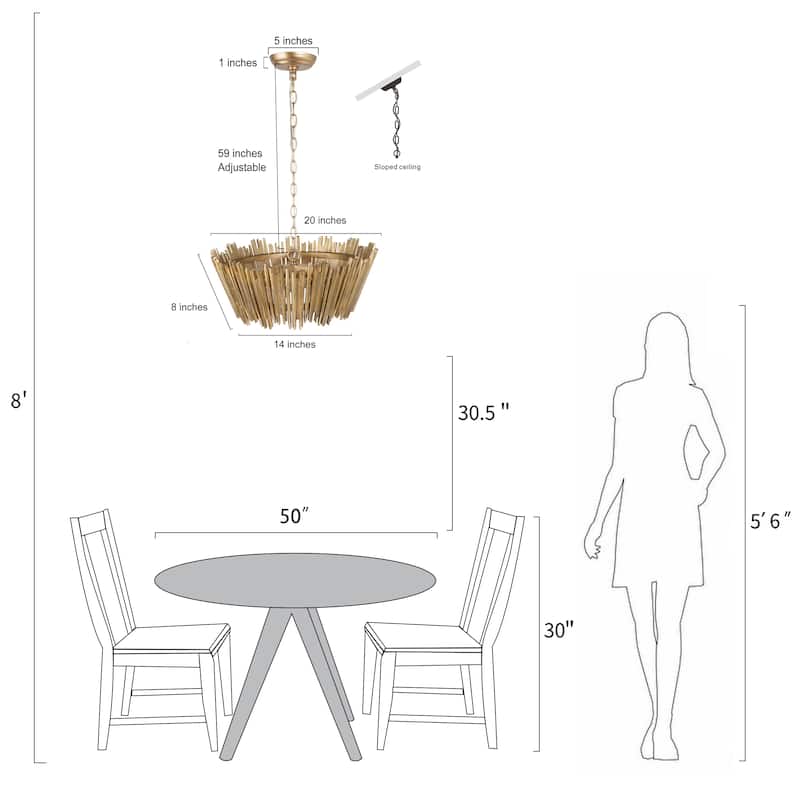 Modern Glam Art Deco Drum Chandelier Accent Dining Room Adjustable Foyer Pendant Light - D20'' x H 13''