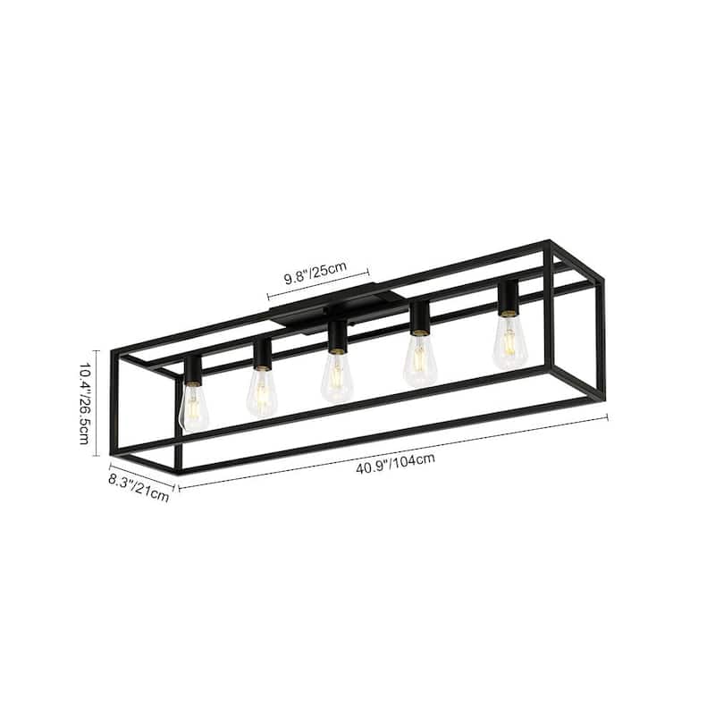 Minimalist 5-Light Rectangular Iron Cage Ceiling Light