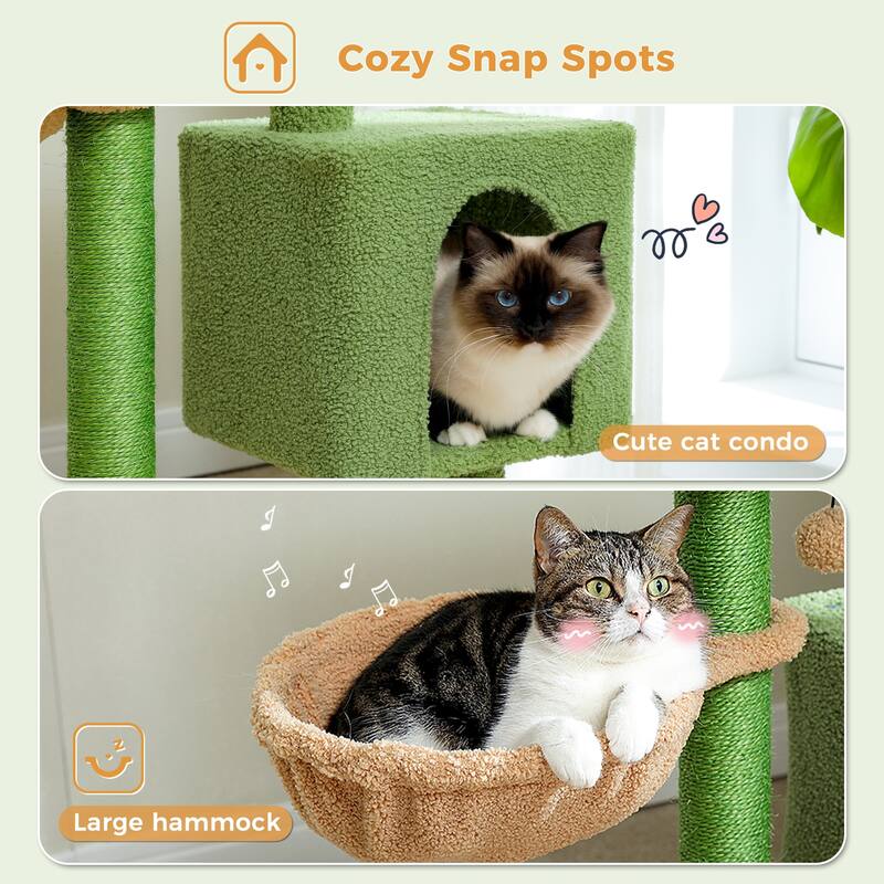 Cat Tree Tower w/Sisal Scratching Post, Condo, Large Top Perch, Hammock & 2 Dangling Balls
