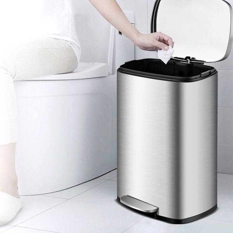 Gymax 13.2 Gallon Trash Garbage Can Stainless Steel Airtight Soft