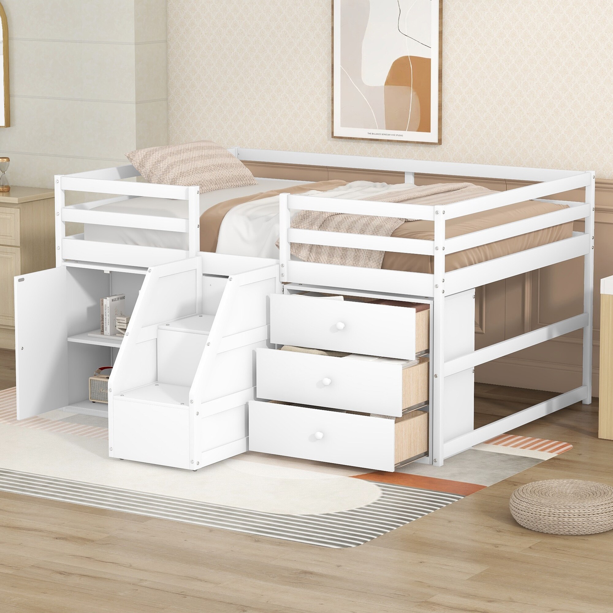 Full Size Multifunctional Loft Bed with Cabinets Drawers Mini