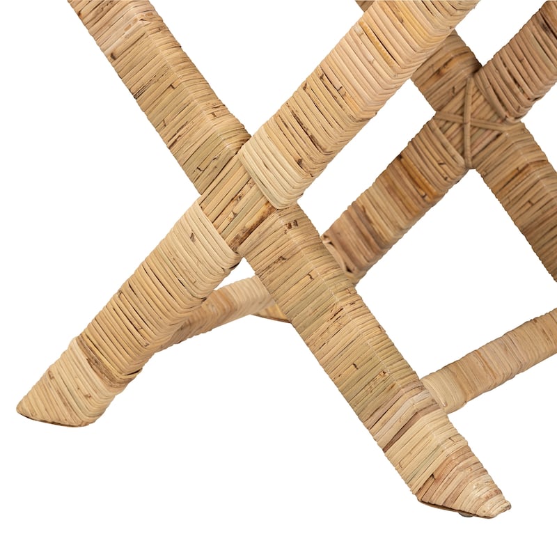 Farica Modern Bohemian Natural Rattan And Mahogany Accent Bench
