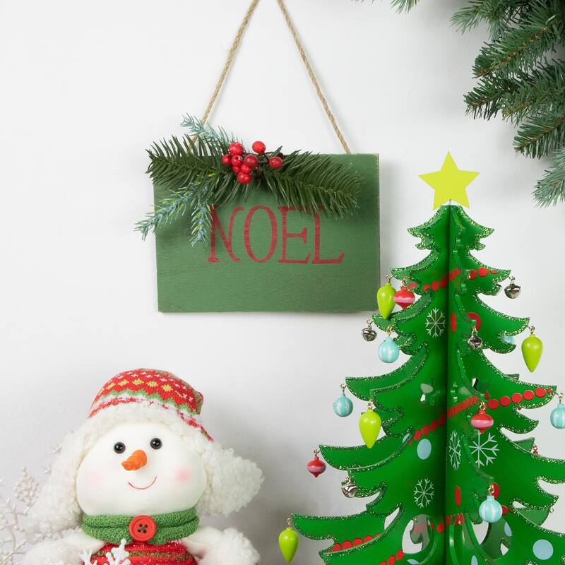 7" Hanging "NOEL" Christmas Wall Decor with Pine and Berries