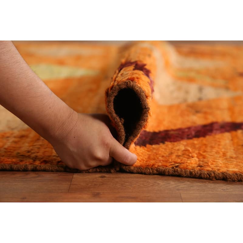 Moroccan Oriental Area Rug Handmade Geometric Orange Wool Carpet - 6'10" x 10'0"