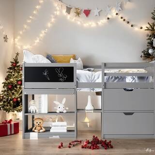 Twin Size Low Loft Bed with Rolling Desk, Shelf and Drawers - Bed Bath ...