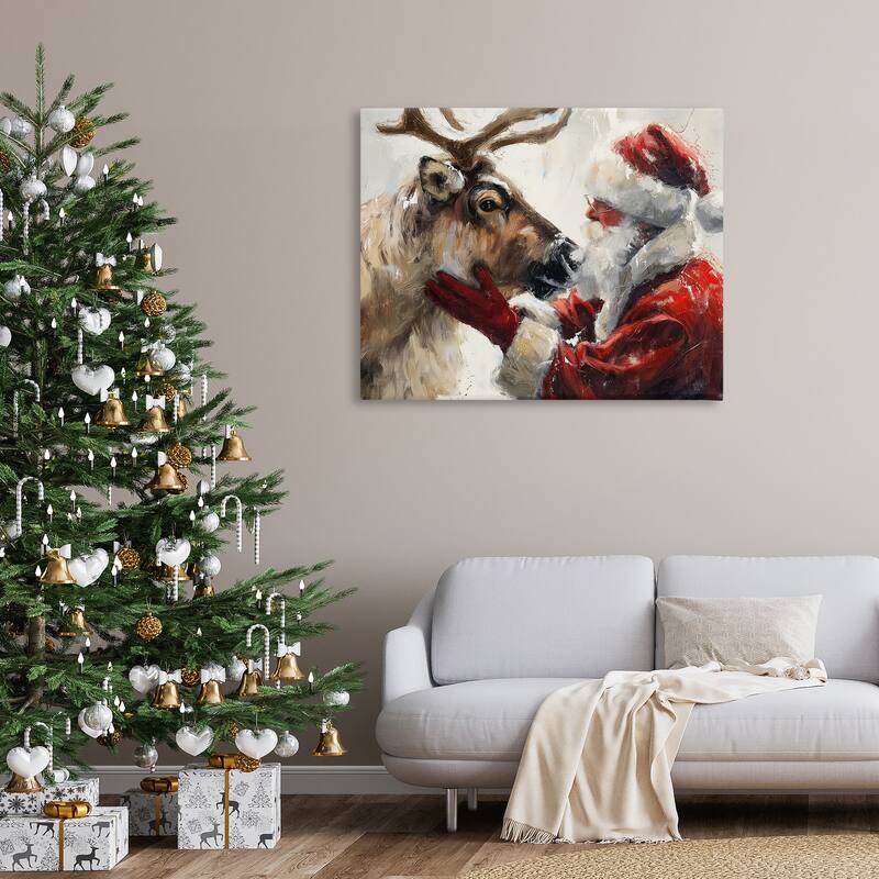 Stupell Traditional Santa & Reindeer Canvas Wall Art Design By Arlington Prints