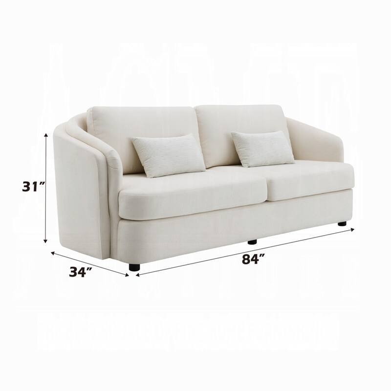 Riku Sofa, 2 Lumbar Pillows, 84 Inch, Beige Linen, Modern Shape