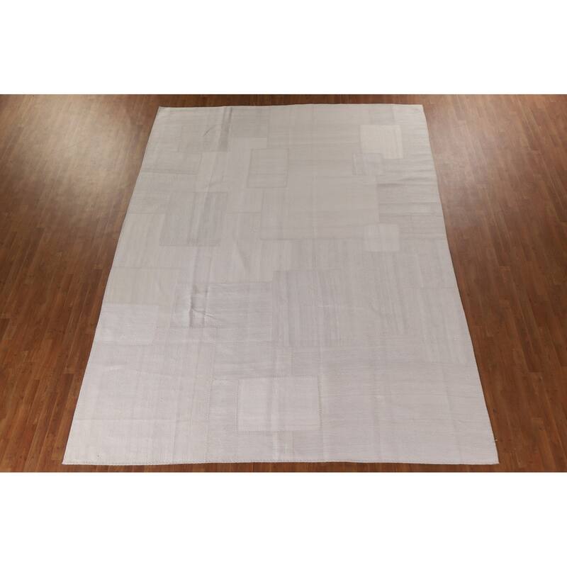 Earth Tone Kilim Turkish Area Rug Flatweave Geometric Silk Carpet - 9'9"x 13'0"