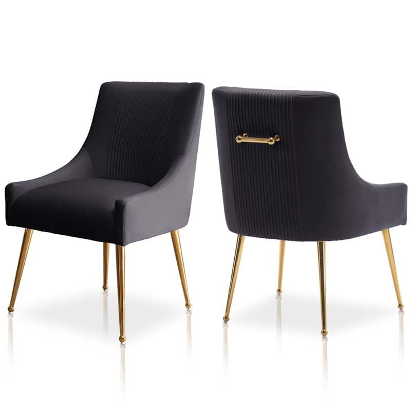 SEYNAR Modern Glam Boucle Pleated Velvet Dining Chair or Vanity Chair Set of 2 with Rear Handle