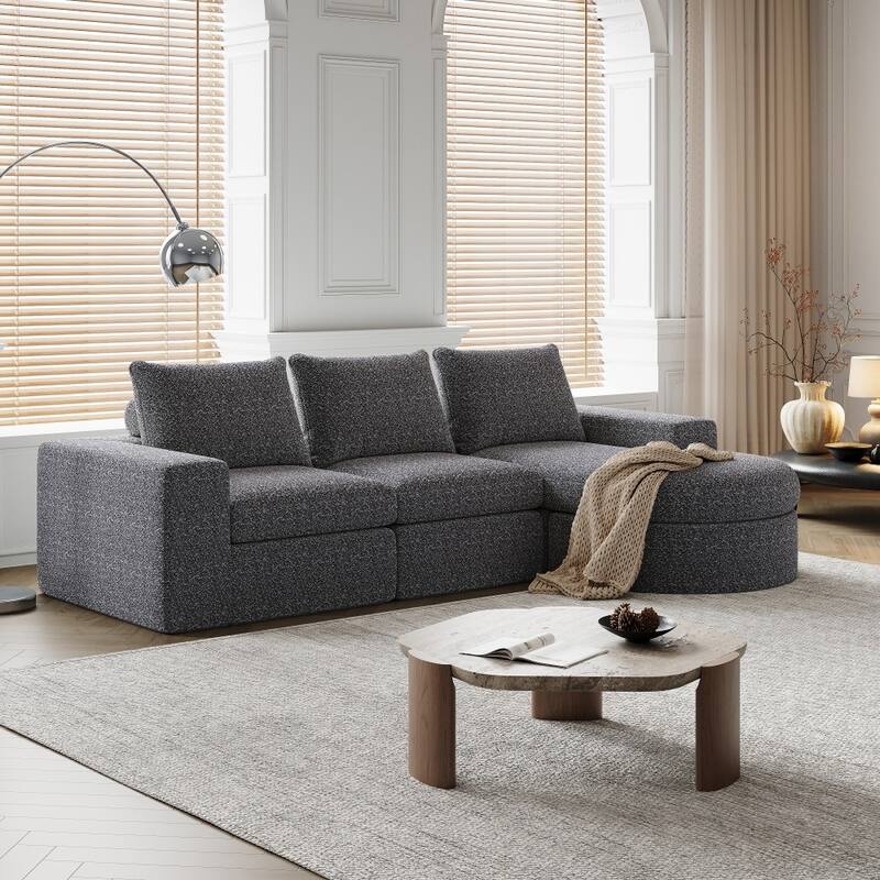 99" Chenille Cloud Curved Sectional Sofa with Deep Seats