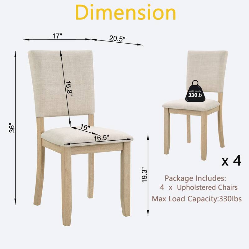 Modern Minimalist Dining Chairs Set of 4, Kitchen Chair with Padded Seat, Wooden Upholstered Side Chair for Dining Room