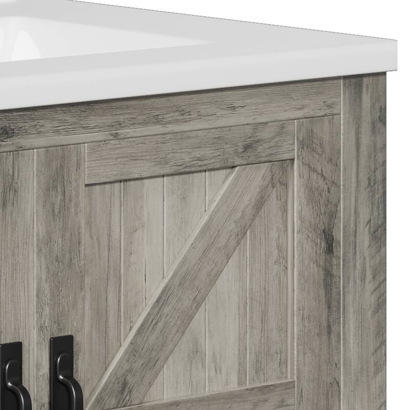 Moasis 30" Farmhouse Bathroom Vanity With Sink,Small Space Bathroom Storage Cabinet with Barn Doors